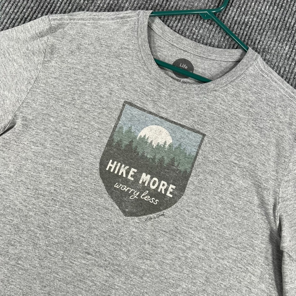 Life is Good Shirt Mens Large Gray Short Sleeve Crusher Hike More Outdoor